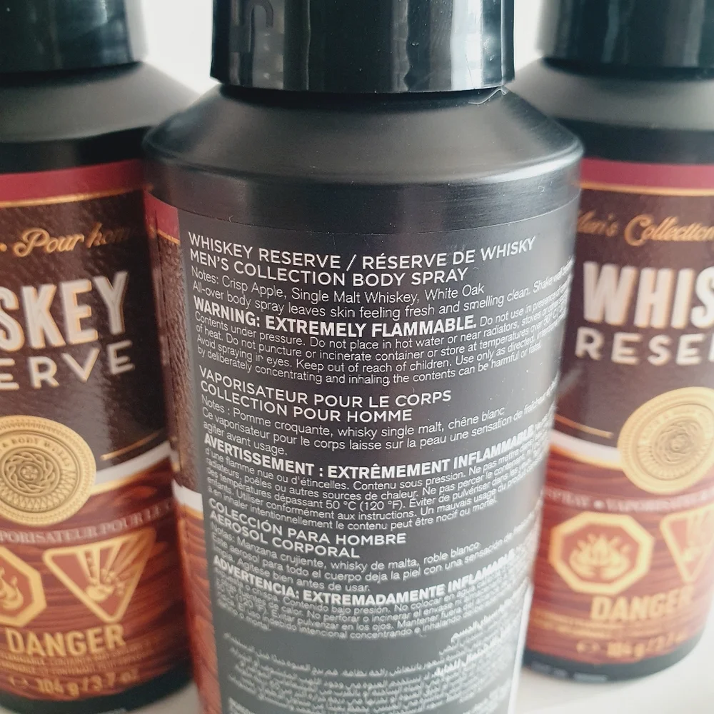Bath & Body Works Men'sCollection Whiskey Reserve Body Spray 3.7 fl oz 3 Pc Set.